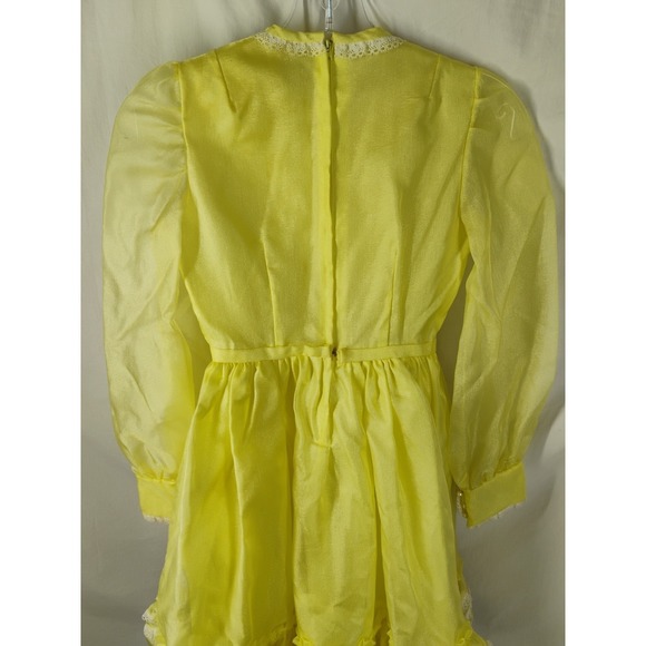 Vintage 1960s Yellow Frilly Girls LARGE Dress Lace Trim Sizing Included - Picture 10 of 12